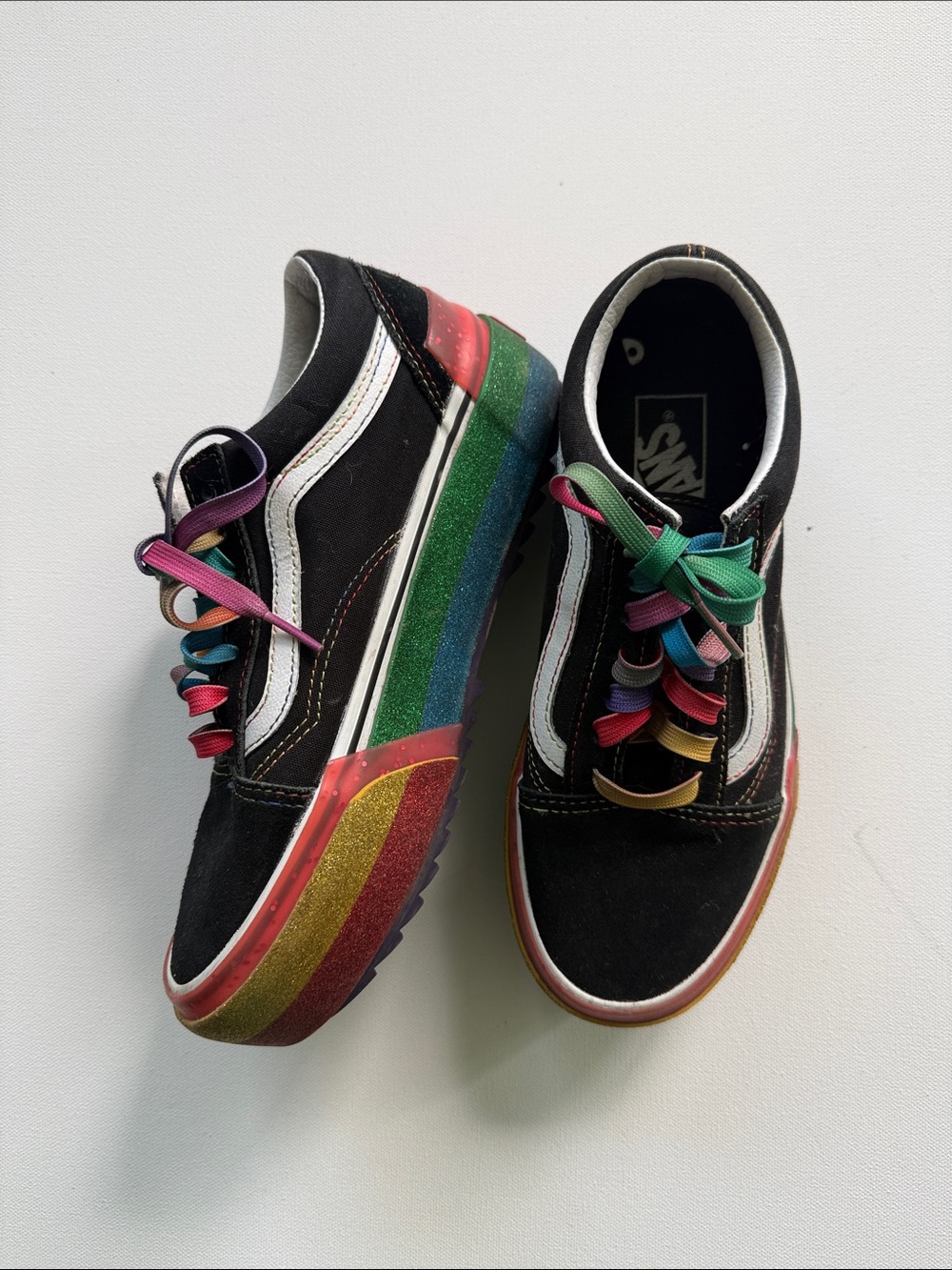 🌈 VANS OLD SKOOL STACKED RAINBOW GLITTER SNEAKERS 🌈 Size 7